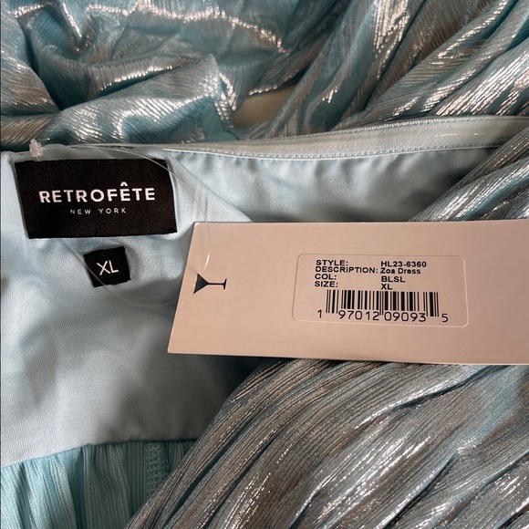 RETROFETE Zoa Strapless Pleated Metallic Blue Silver Maxi Dress Size XL - Picture 8 of 9